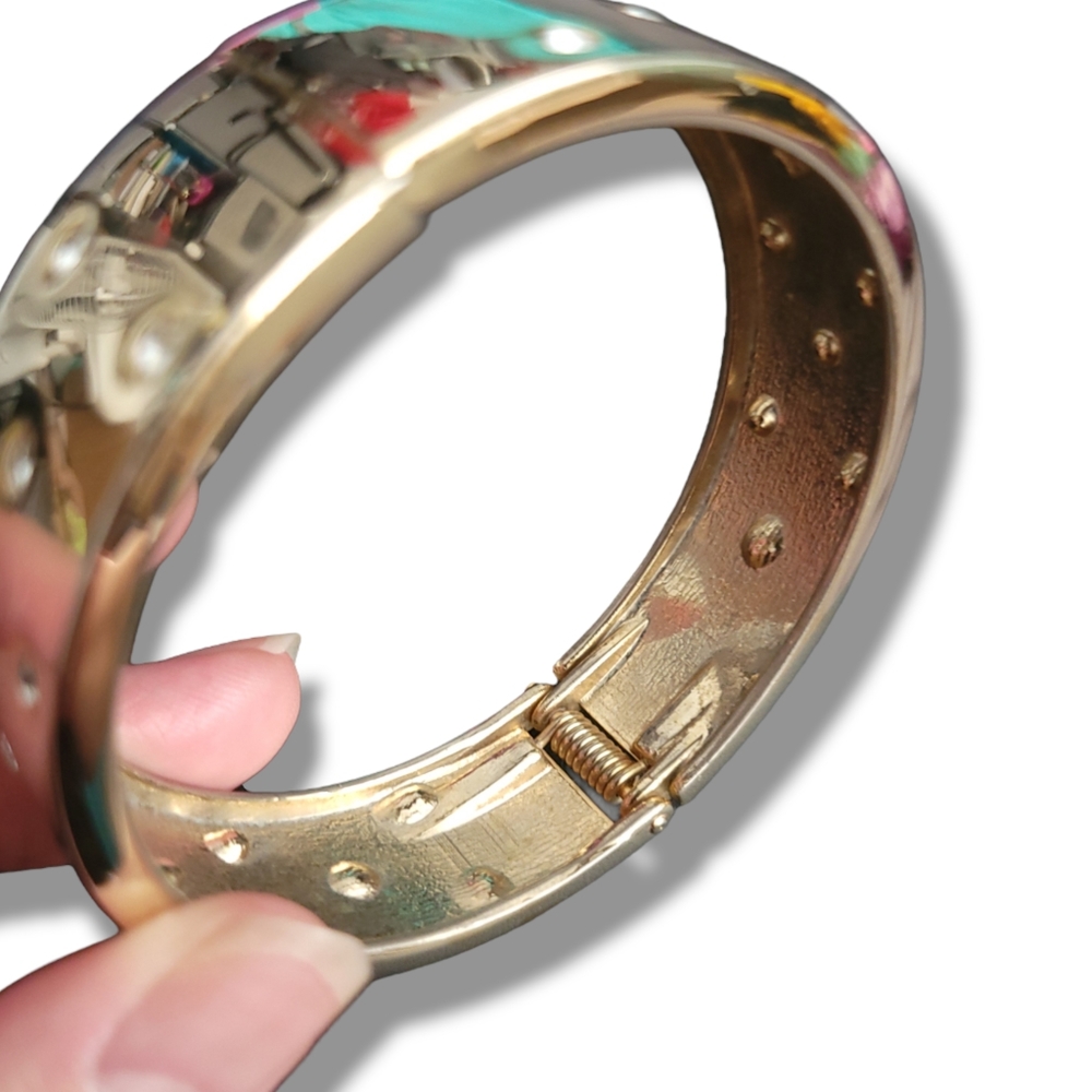 Park Lane | Sophisticated Gold Tone Crystal Embedded Hinged Bracelet - Picture 5 of 12
